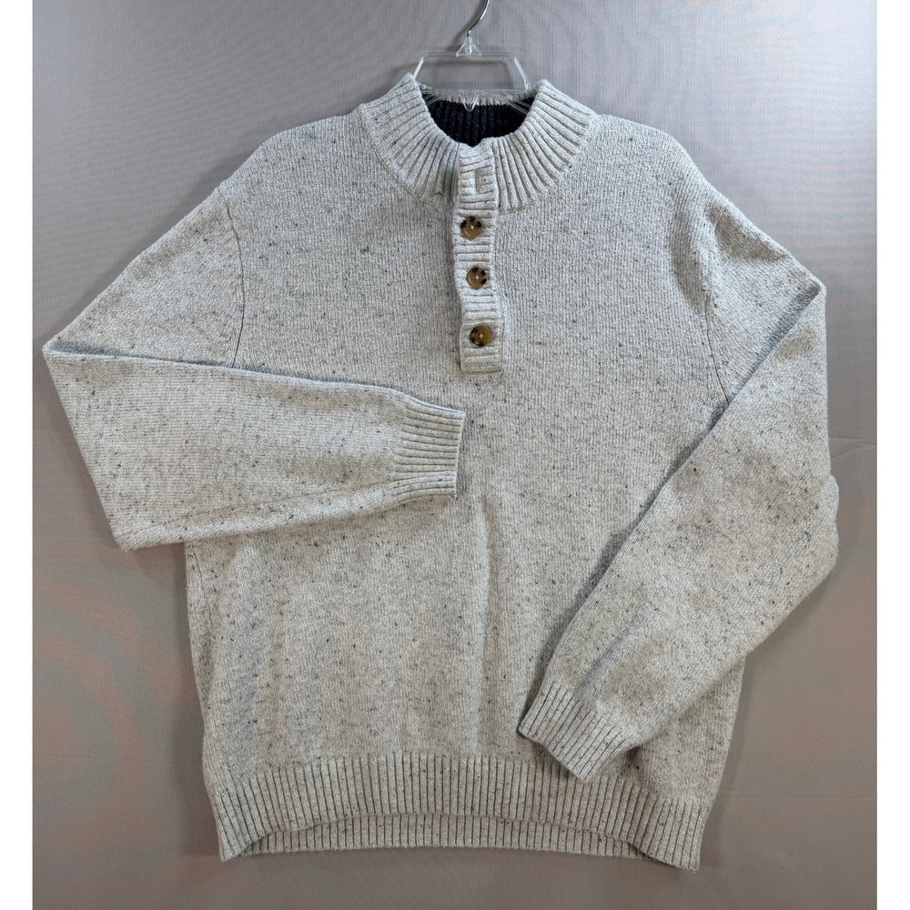 IZOD Mens XXL Gray Flecked Knit Mock Neck 3 Button Henley Sweater